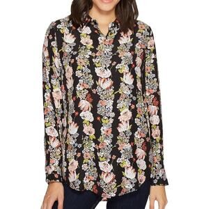 Equipment Femme Top Womens XS Black Pink 100%‎ Silk Botanical Garland Floral